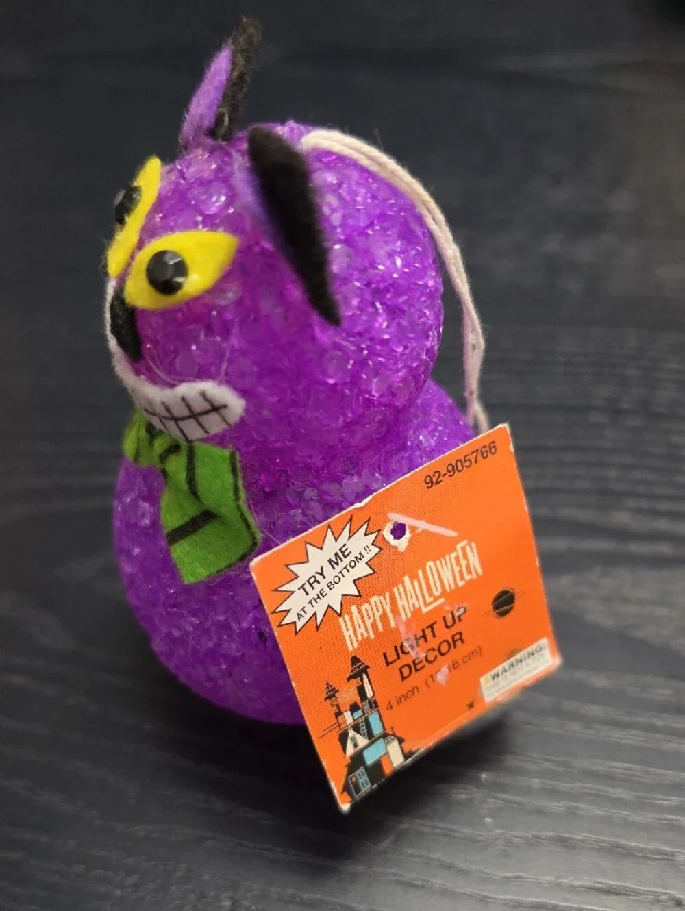 Ornament Purple Cat with Green Bow Lightup